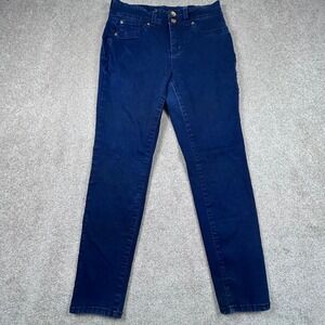 IMAN Global Chic Womens Skinny Jeans Dark Wash Gold Hardware Size 10 Short